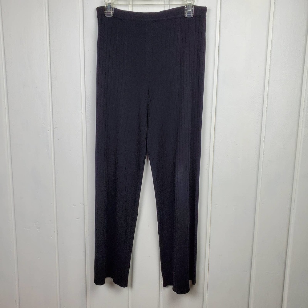 Vintage Exclusively Misook Petite Small  Black Sheer Knit Wide Leg Palazzo Pants